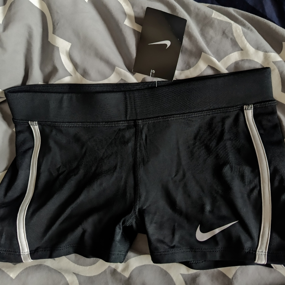 NWT Nike black fitted tight dri fit running biking shorts white stripe XS